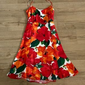 Zara red floral print midi dress with cutout